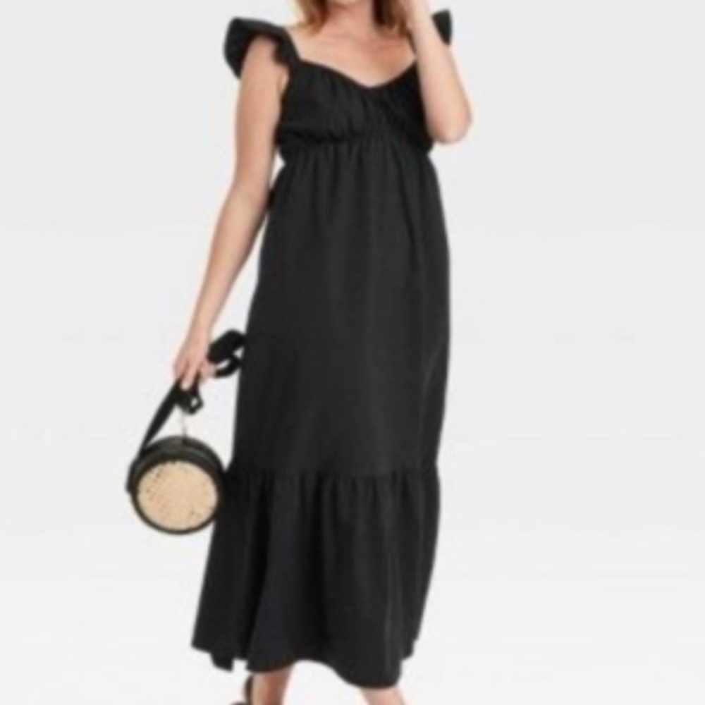 Iman Elegant Black Global Drapery knit tiered Maxi Dress size LP